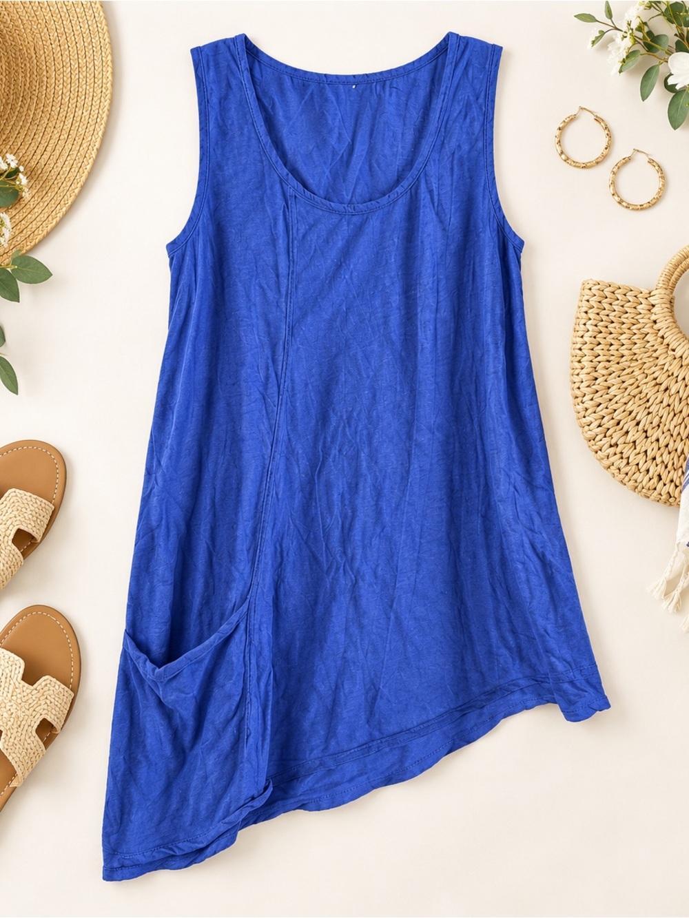 Fresh Produce Sleeveless Scoop Neck Blue Tunic with Pocket XL